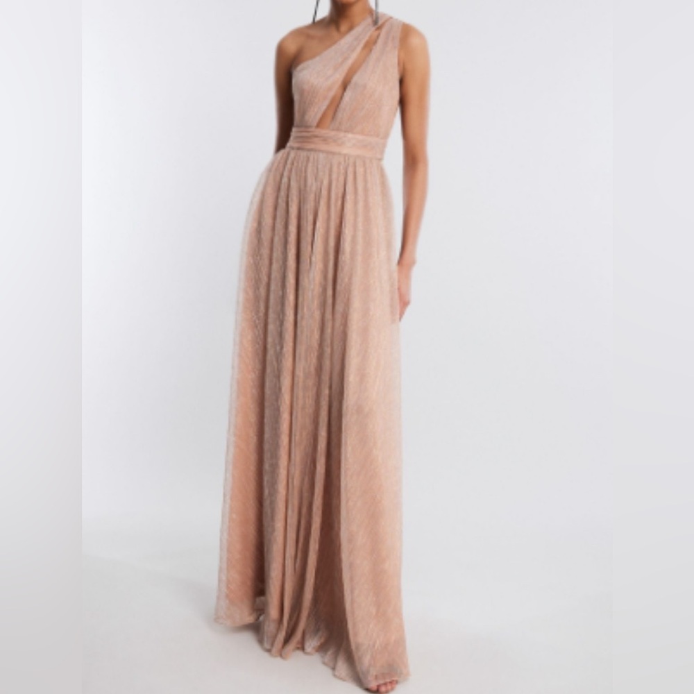 Madison cut out gown in tender peach women long gold formal dress